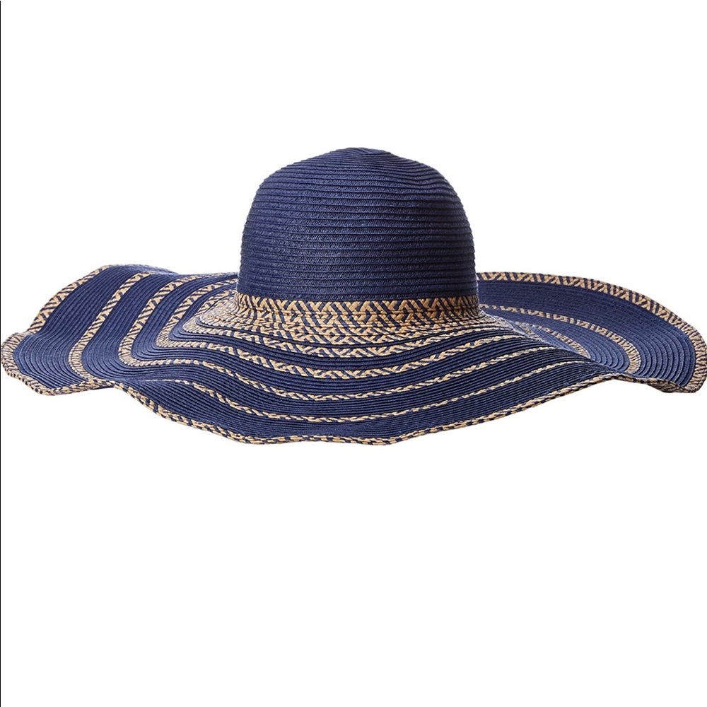 BCBG MAXAZRIA Blue Depths Striped Floppy Hat